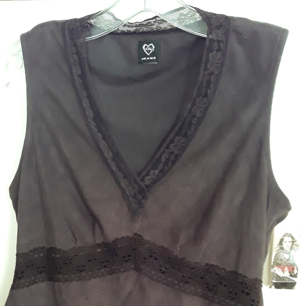 NWT XOXO brown microsuede top lace